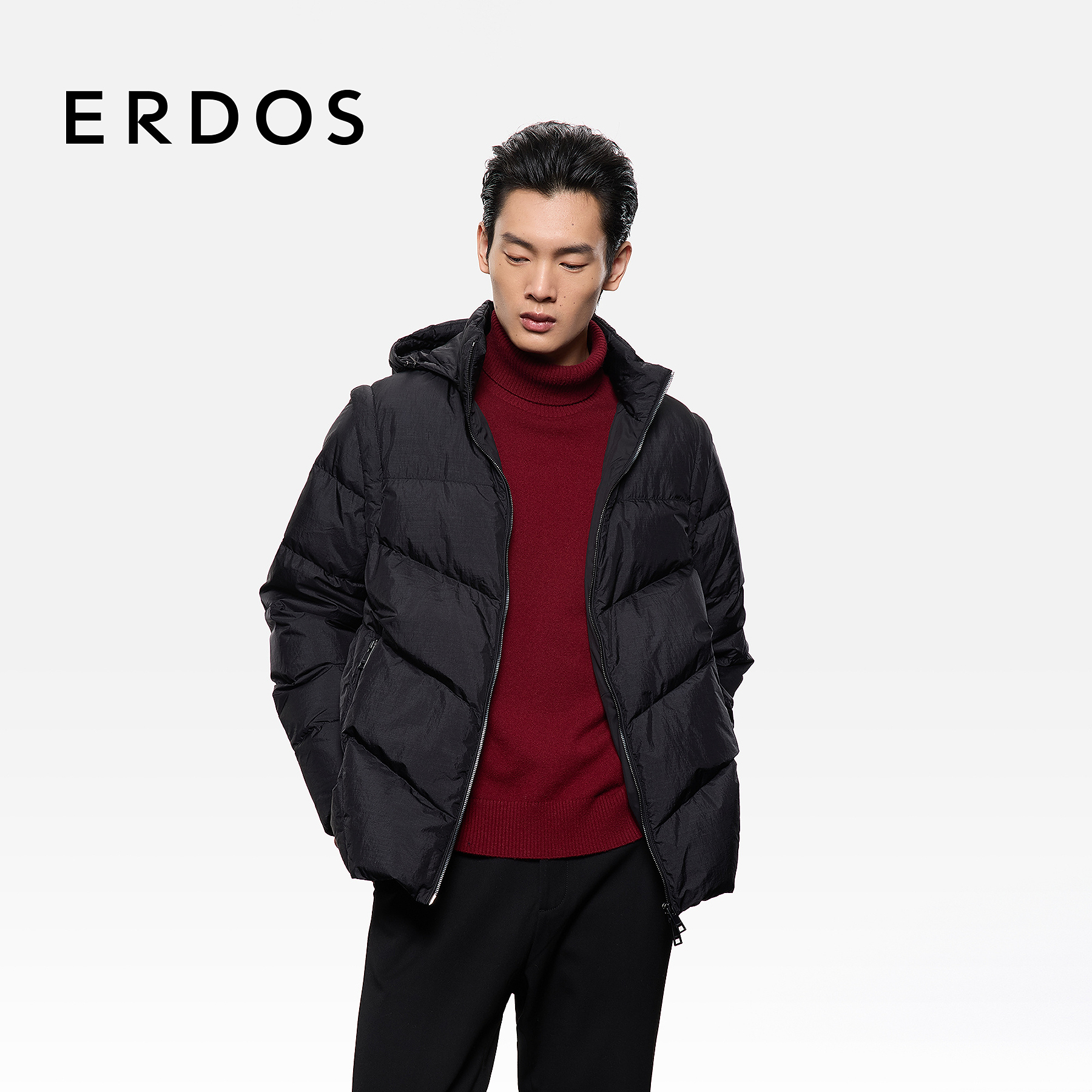 【90白鹅绒】ERDOS 男装可拆卸袖连帽羽绒服25年秋冬新品一衣两穿