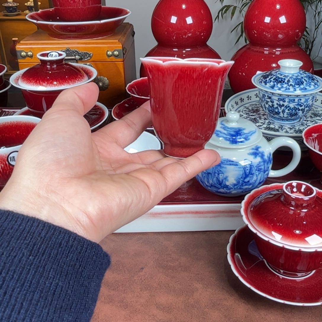 杯景德镇高温下原矿杯花口闻香