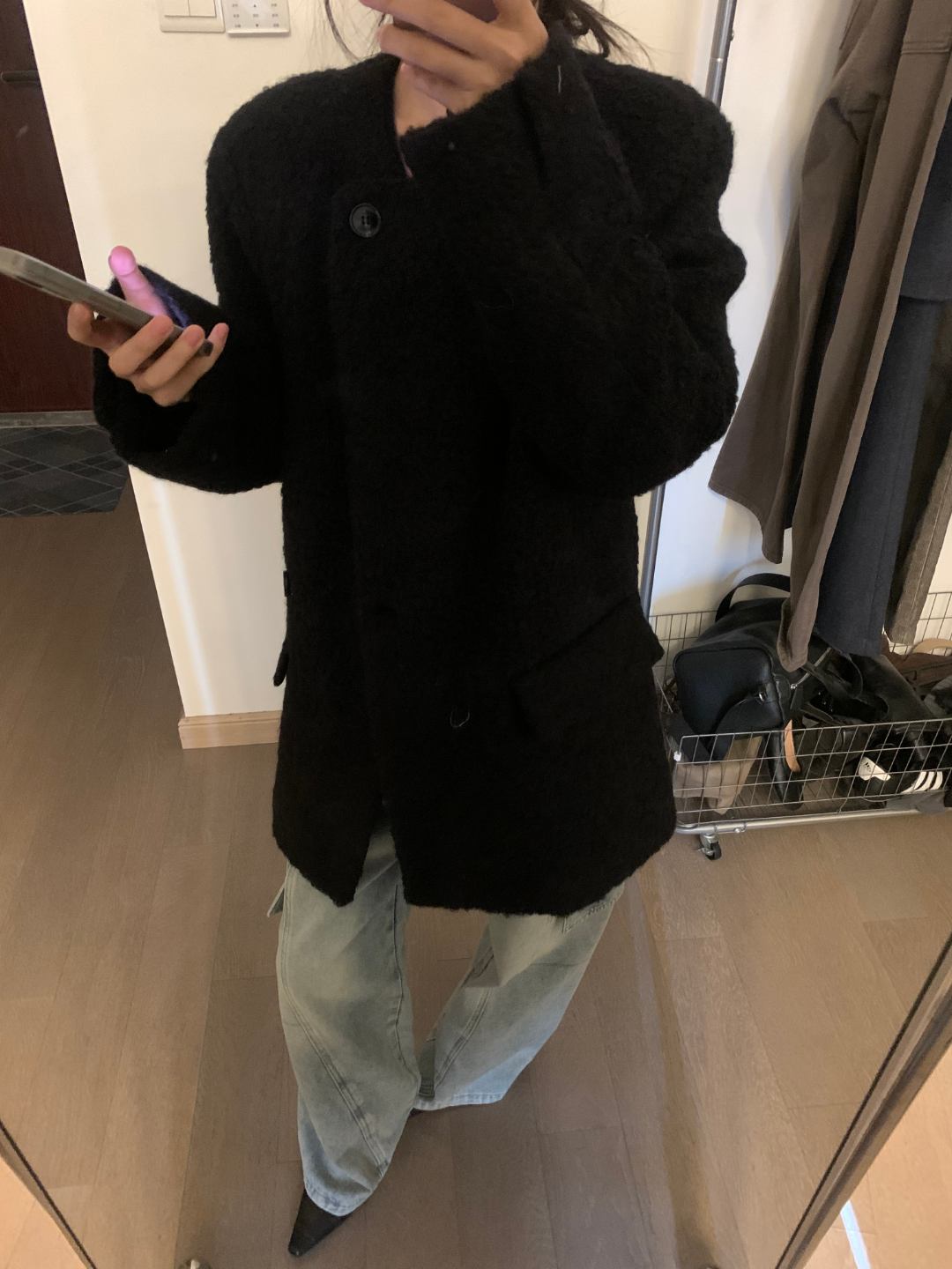 无领艺术-慵懒无领加厚显瘦侧扣大衣