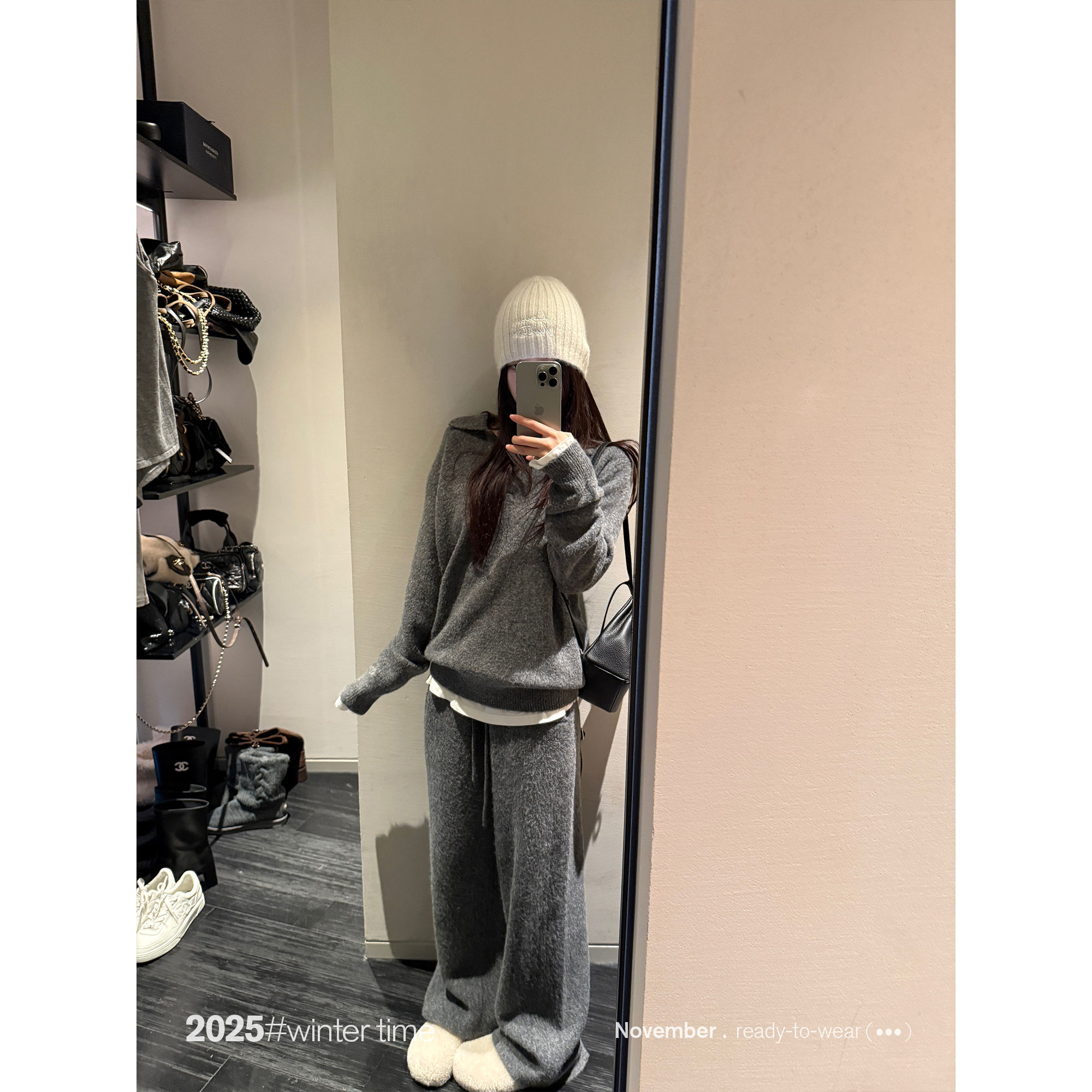 SUNONEONE 羊毛宽松保暖休闲针织套装女秋冬毛衣裤子两件套H1560A