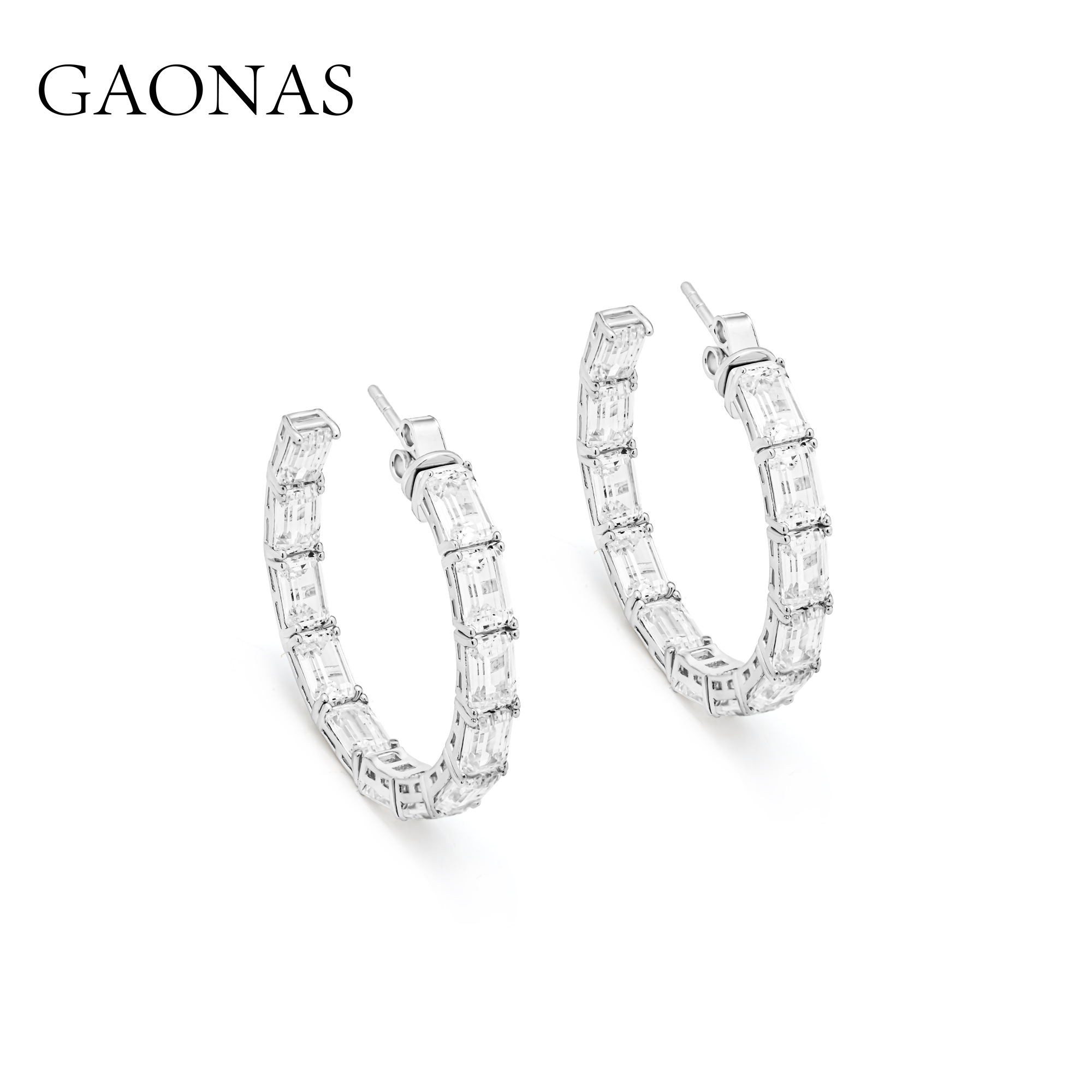 GAONAS 合成锆石耳饰 时尚摩登白色圈圈耳环11783EW