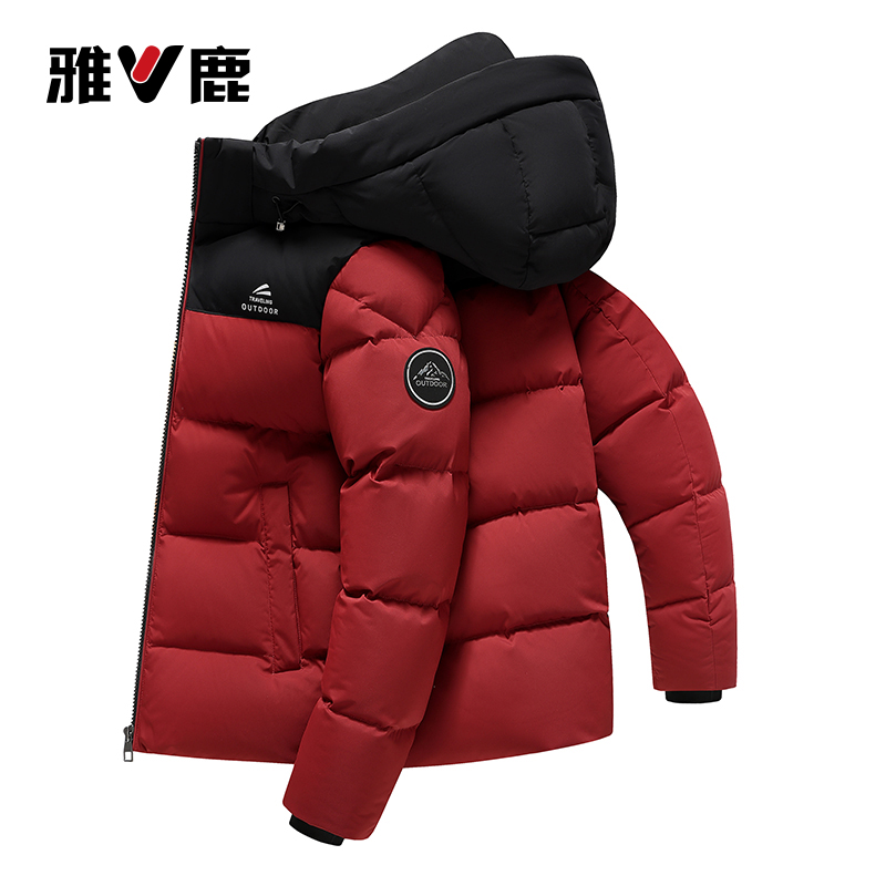 羽绒服情侣拼接加厚连帽时尚休闲保暖95鸭绒连帽冬季外套防寒冬装