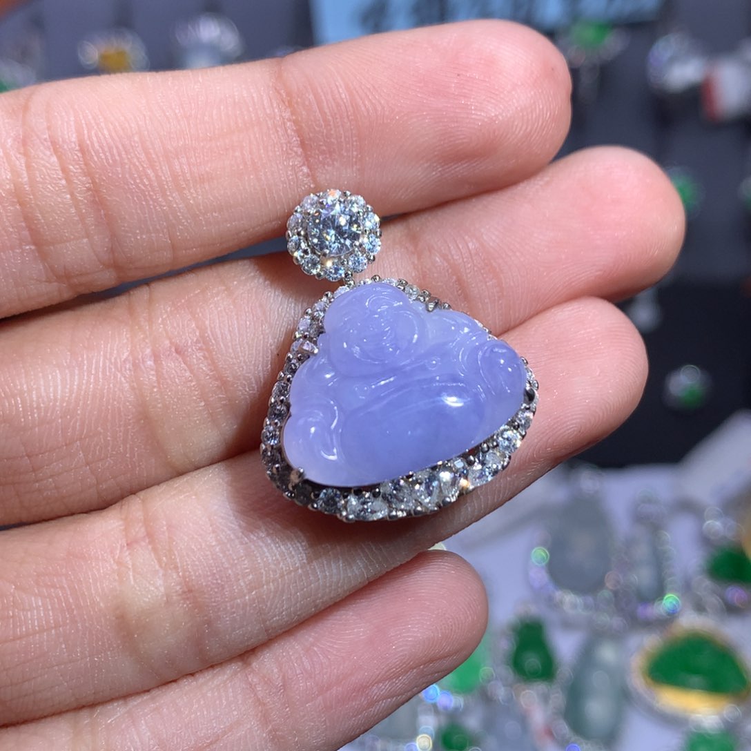 翡翠颈饰银S925镶嵌刘**?紫佛公