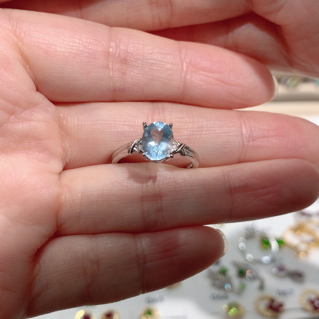 银S925镶嵌海蓝宝石戒圈