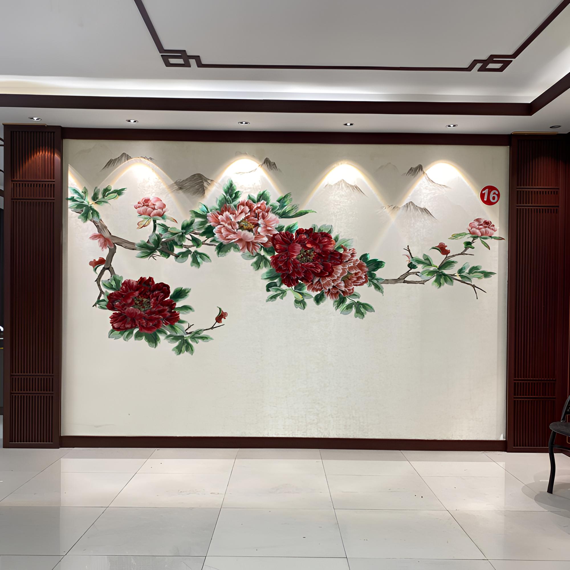 彪哥 花开富贵 刺绣背景 客厅背景 沙发背景 独秀背景 墙布背景