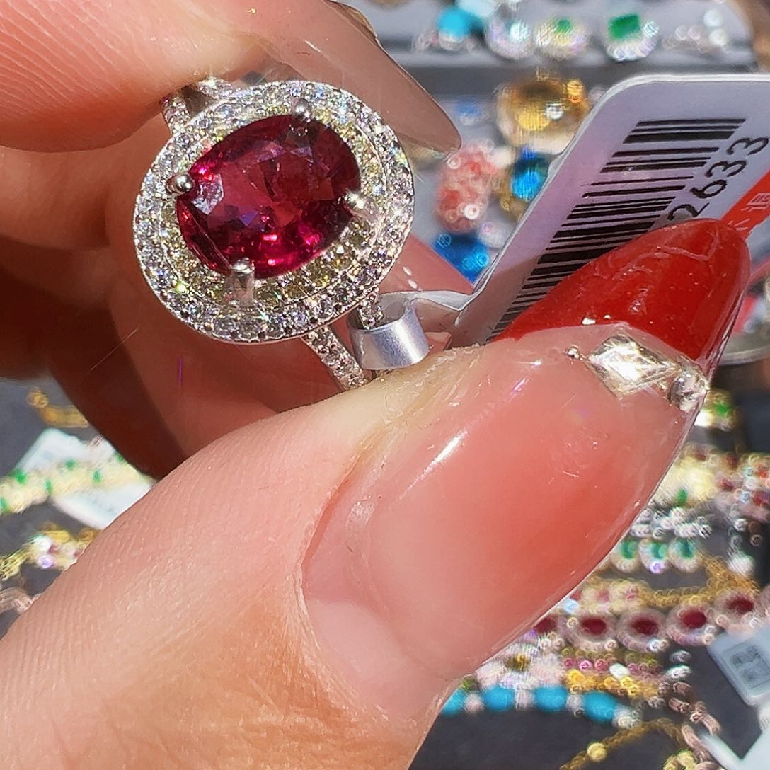 银S925镶嵌戒指碧玺