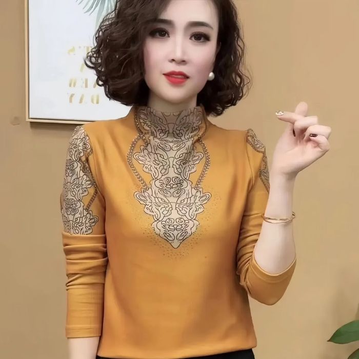 时尚中年女装半高领德绒打底衫秋冬2025新款洋气长袖减龄印花上衣