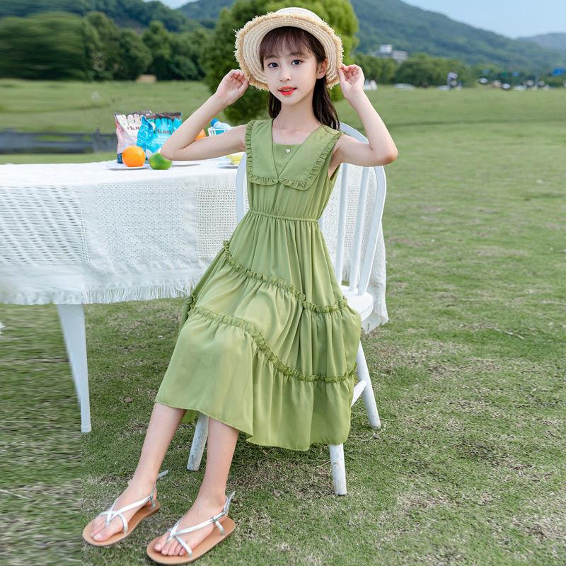 女童雪纺连衣裙2025新款洋气夏装高级感中大童女孩无袖长裙子