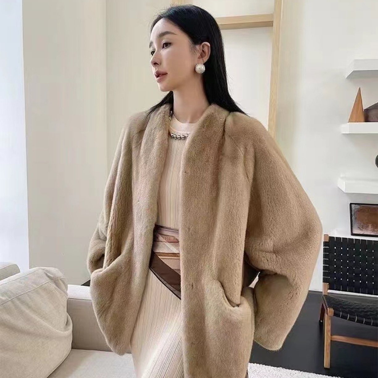 进口紫金短二女款蝙蝠袖大衣