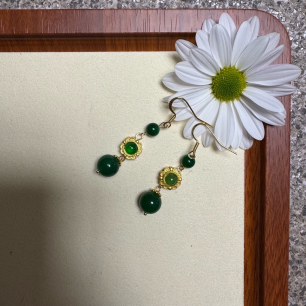 铜合金珐琅耳饰 绿色国风耳坠中长款精致气质耳环绿耳饰186