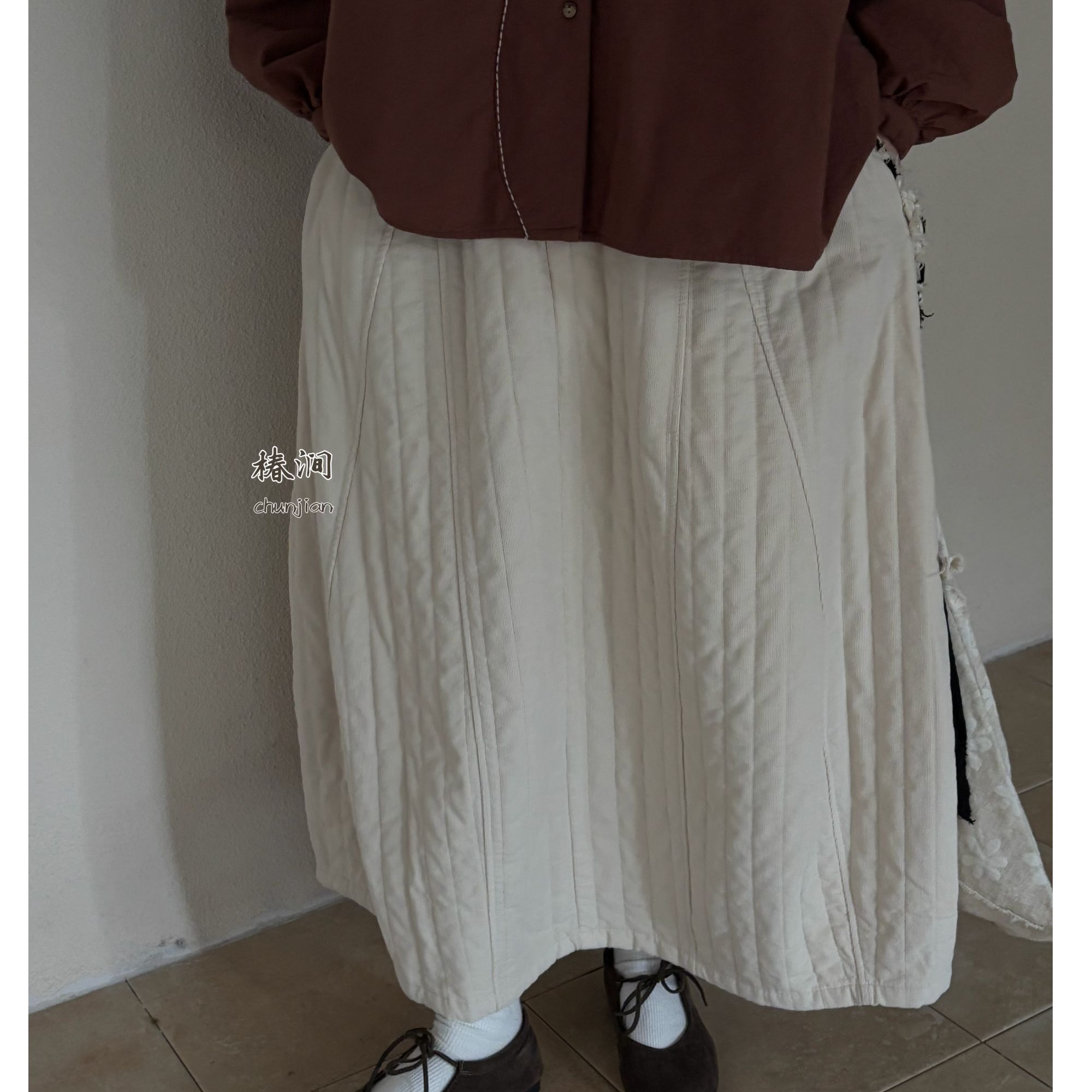 韩系休闲日系复古纯色夹棉加厚半身裙女秋冬季新款显瘦百搭花苞裙