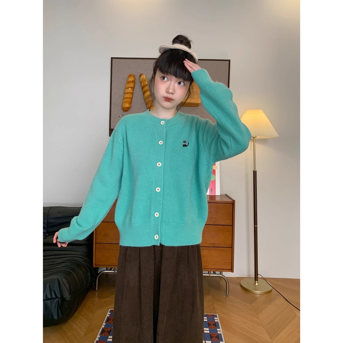 复古软糯显白猫咪针织开衫韩版2025秋冬新款宽松百搭显瘦毛衣外套