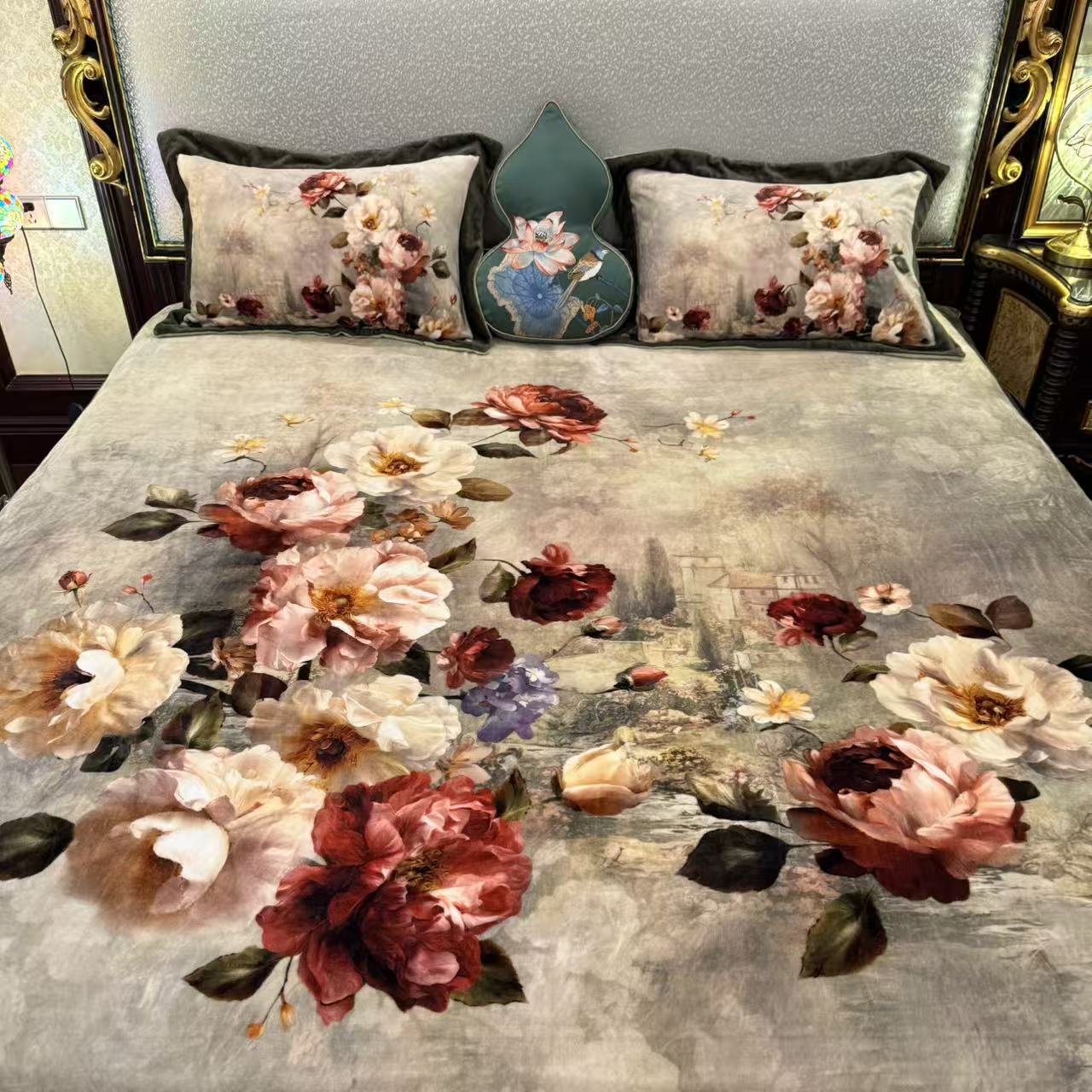 2025新款数码印花牛奶绒四件套加绒加厚床单款双面绒学生宿舍绒被