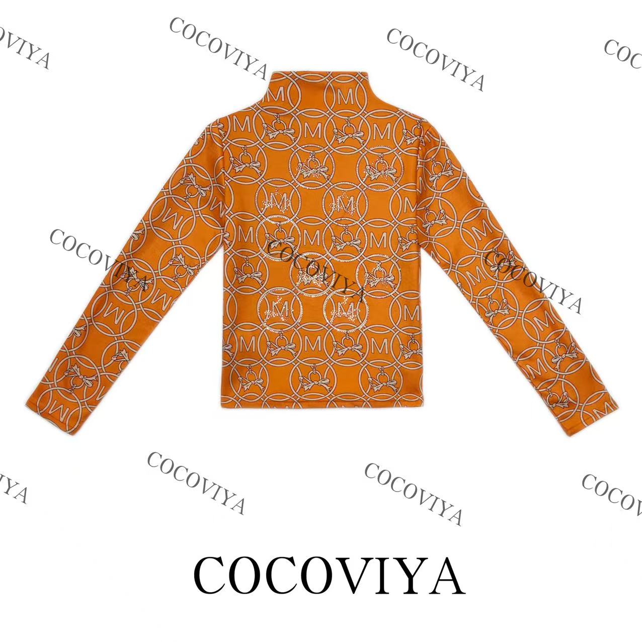 【XY】COCOVIYA复古加绒老花M字母满印中领上衣 轻奢链条26C-602