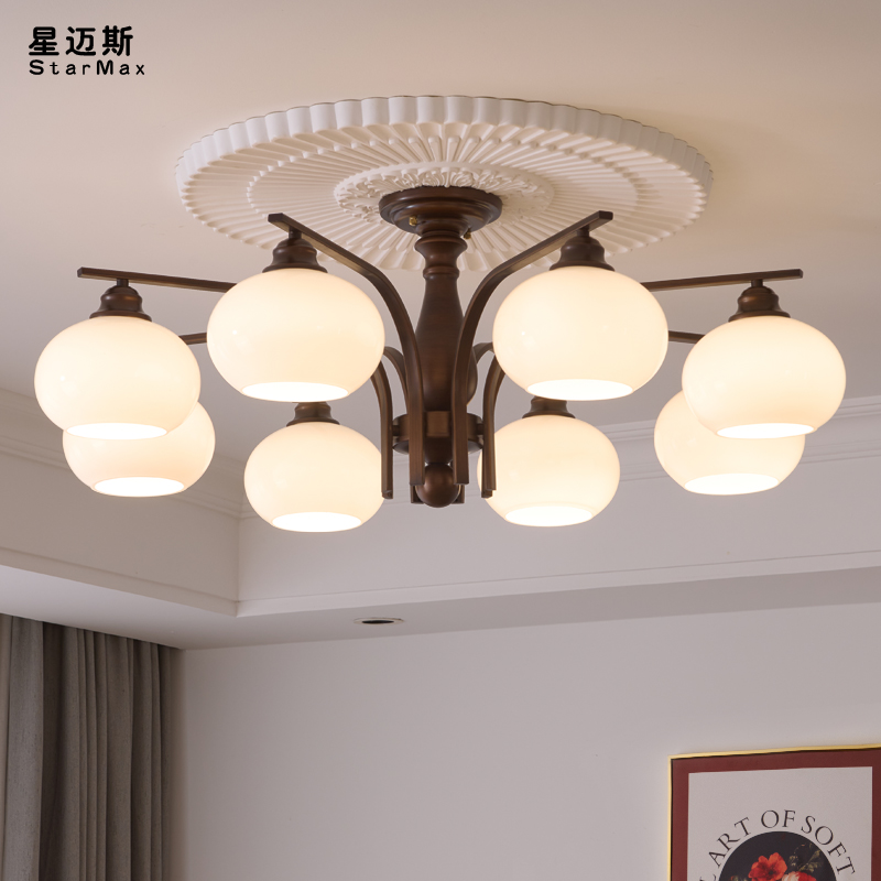 中古风吊灯美式复古侘寂风客厅灯2024新款高端大气新中式餐厅主灯