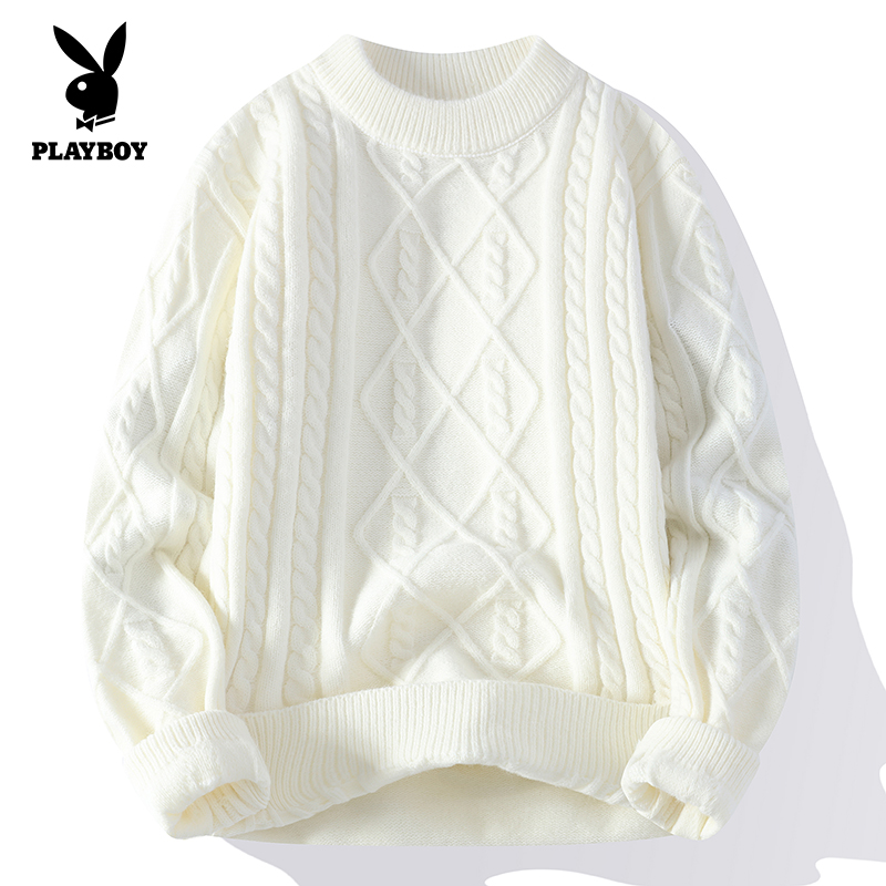 花花公子圆领针织衫男 2025秋冬新款男加厚保暖打底衫保暖毛衣男