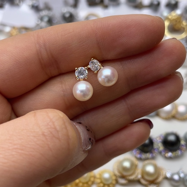 海水珍珠耳饰银S925镶嵌