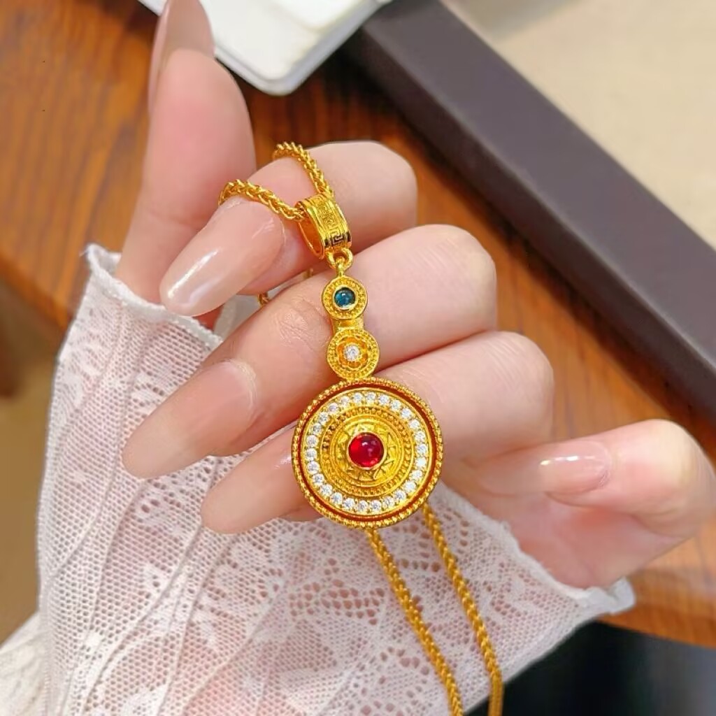 铜合金吊坠 点钻百转呈祥吊坠可转动锁骨链宫廷送女友礼