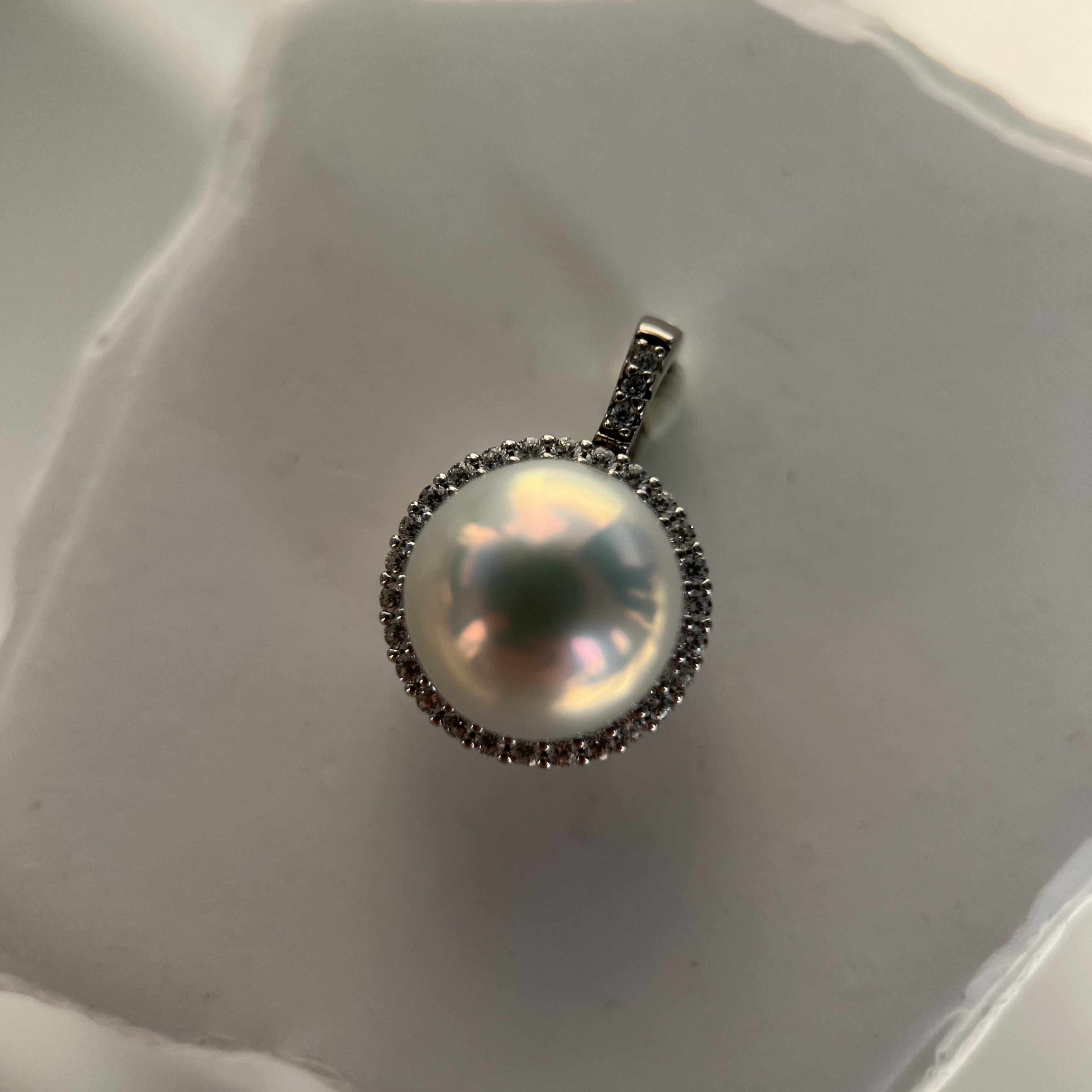 太阳花淡水珍珠吊坠 万能扣 极光冷蓝光 厚银配件