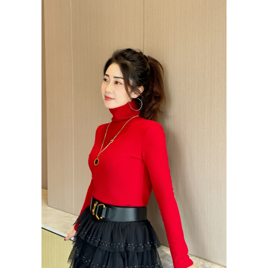 【兰姐优选】双面澳绒堆堆领打底衫修身百搭加厚加绒长袖打底衫T恤