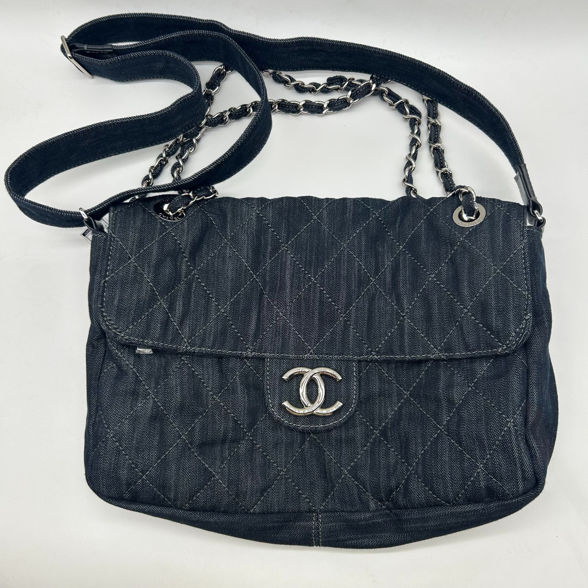 99新 Chanel/香奈儿 深蓝牛仔中古流浪机场包jumbo井柏然同款