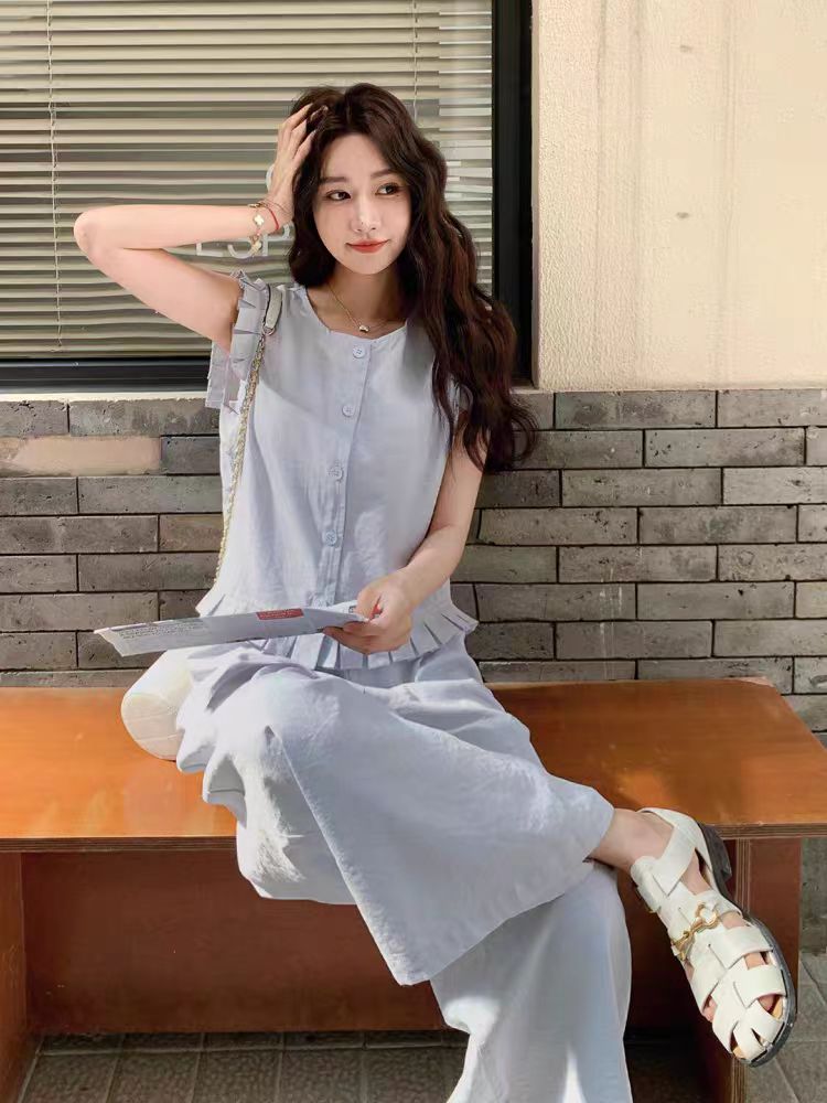 （0535）中国风女装阔腿短裤休闲休闲风吊带时尚套装夏季显瘦