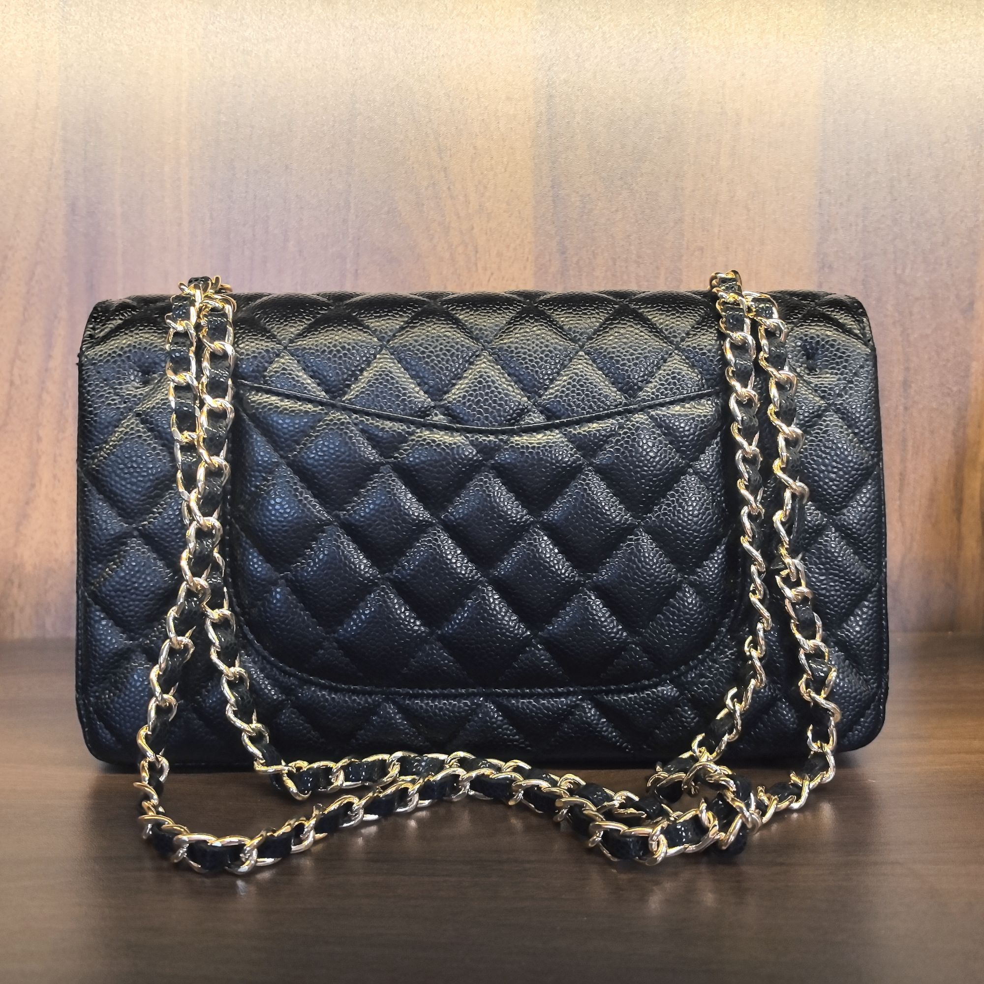 薇薇手工真皮包1055-26-黑色-长26x高15-CF黑金鱼子酱-A121