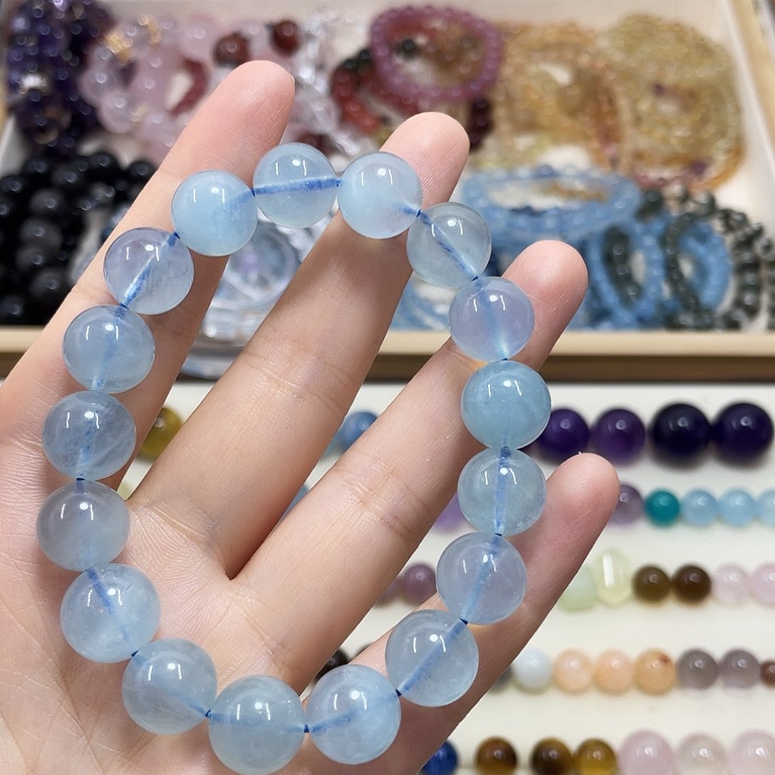 水晶珠宝半成品未镶嵌?**?海蓝宝12手串