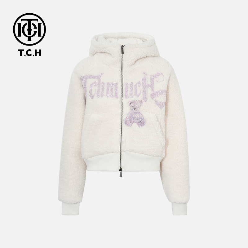 下架款冬慵懒风烫钻时尚淑女百搭米色外套T75D27E1013轻奢tch