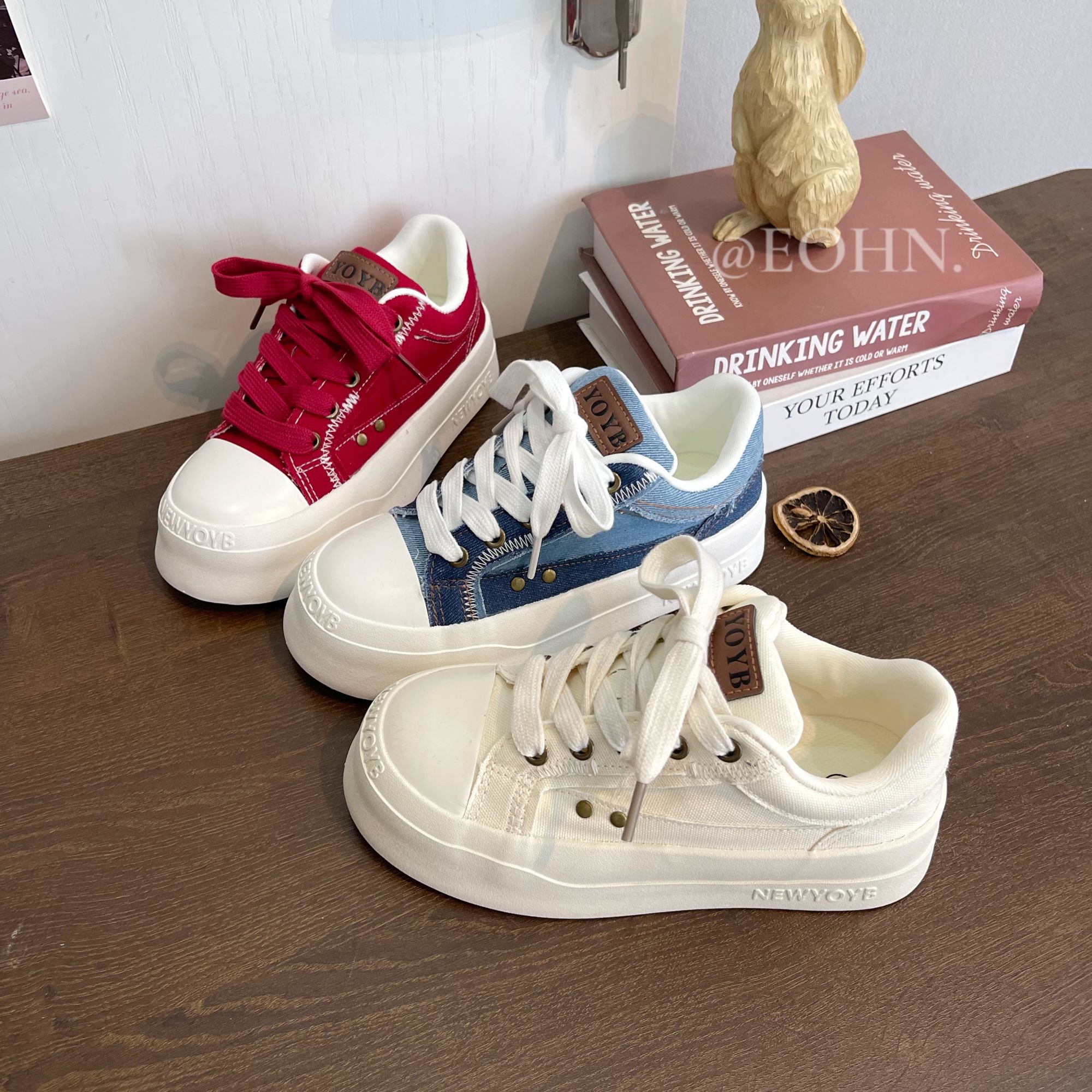 【eohn】2026春款新款厚底帆布鞋简约休闲时尚百搭板鞋小众学生ins