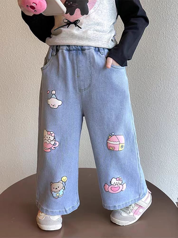 女童裤子2025新款洋气、百搭牛仔裤工装裤