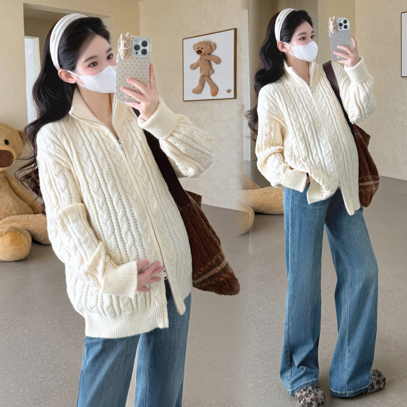 孕妇装秋冬装长袖针织衫冬装开衫毛衣外套简约休闲上衣秋冬衣服冬