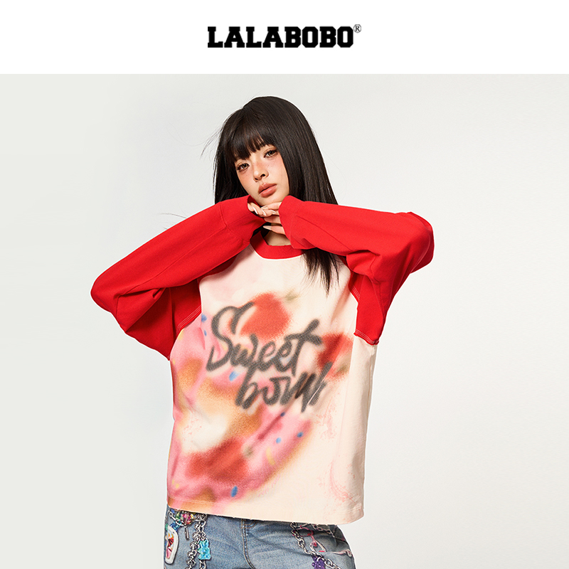 【芋总】【苏新皓同款】LALA宽松长袖t恤女多巴胺撞色涂鸦RBDC-DT