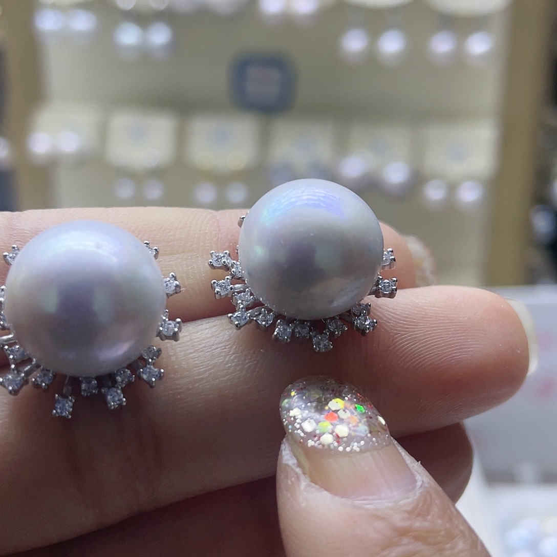 淡水珍珠耳饰银S925镶嵌