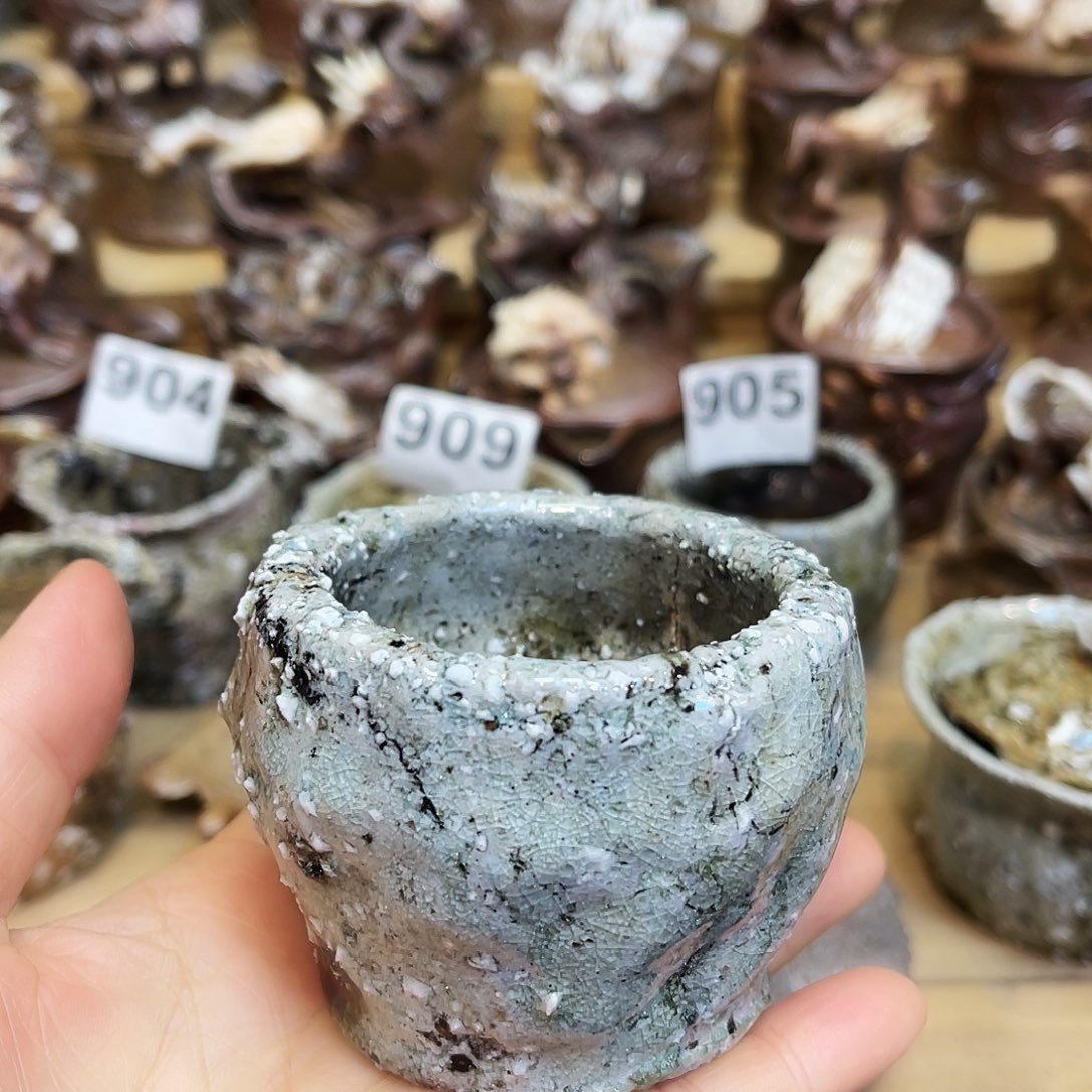 瓶柴烧石头手捏杯粘底