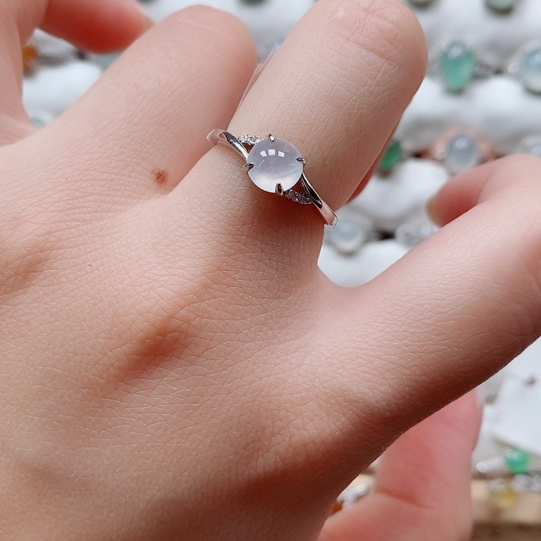 翡翠戒指银S925镶嵌天然缅甸a货翡翠9