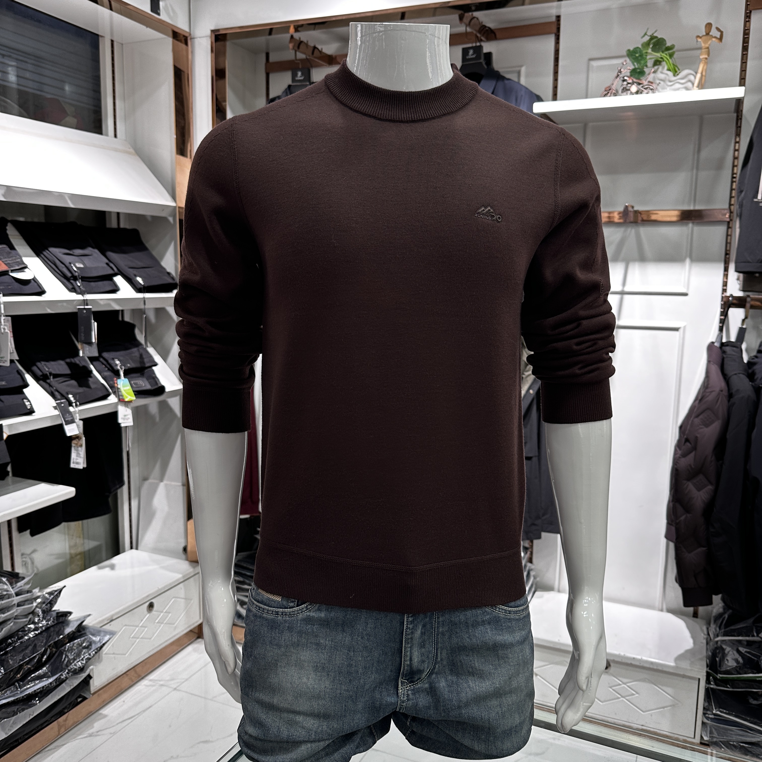 迪克庄爵6820圆领针织衫冬装加厚保暖一体绒保暖冬装2025纯色商务