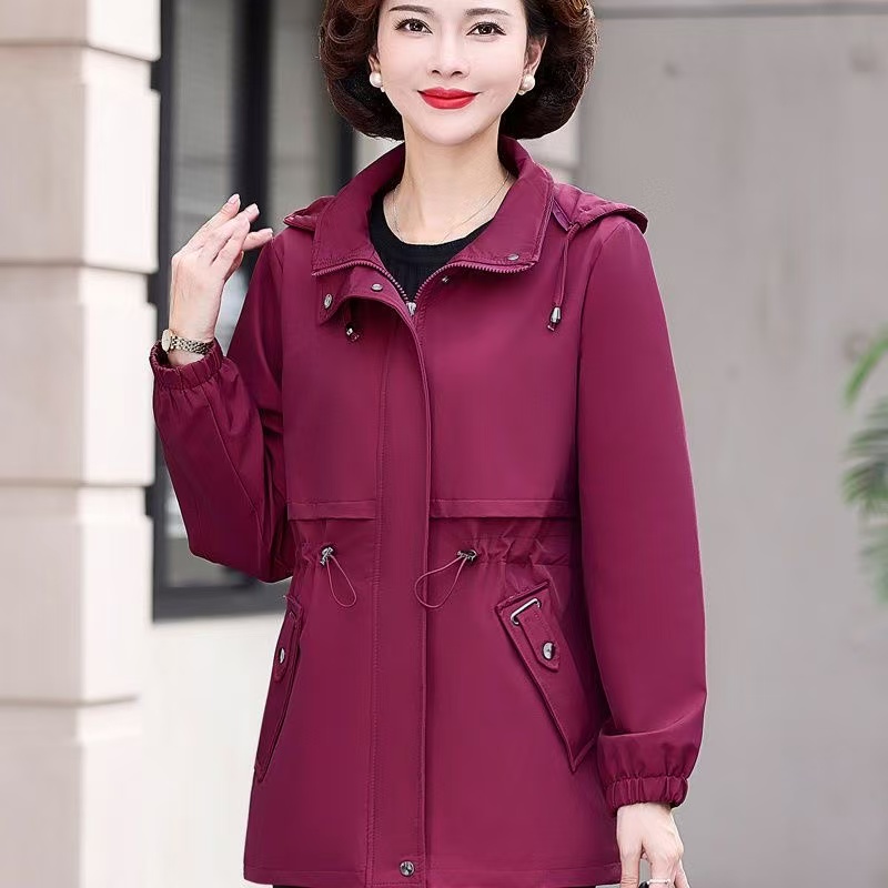 #399带内衬中年春秋装外套女洋气上衣服新款中年风衣休闲夹克