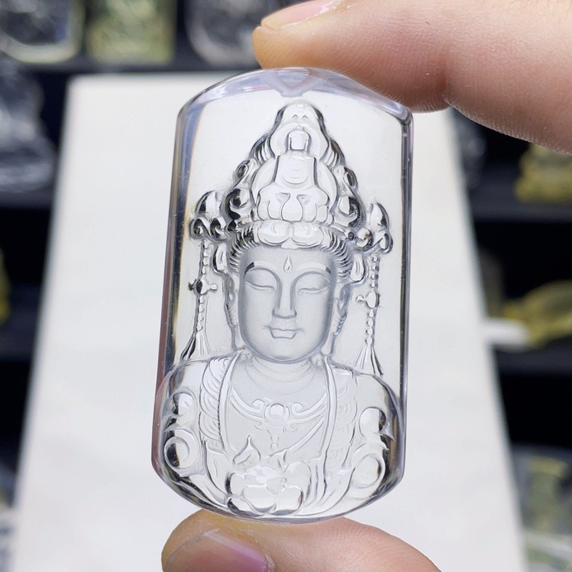 【闪购商品】水晶颈饰未镶嵌白水晶精雕莲花观音吊坠