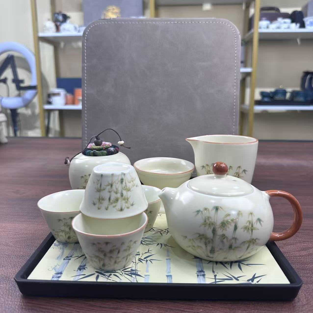 Z3403汝窑金丝竹韵/西施壶礼盒装功夫茶具组