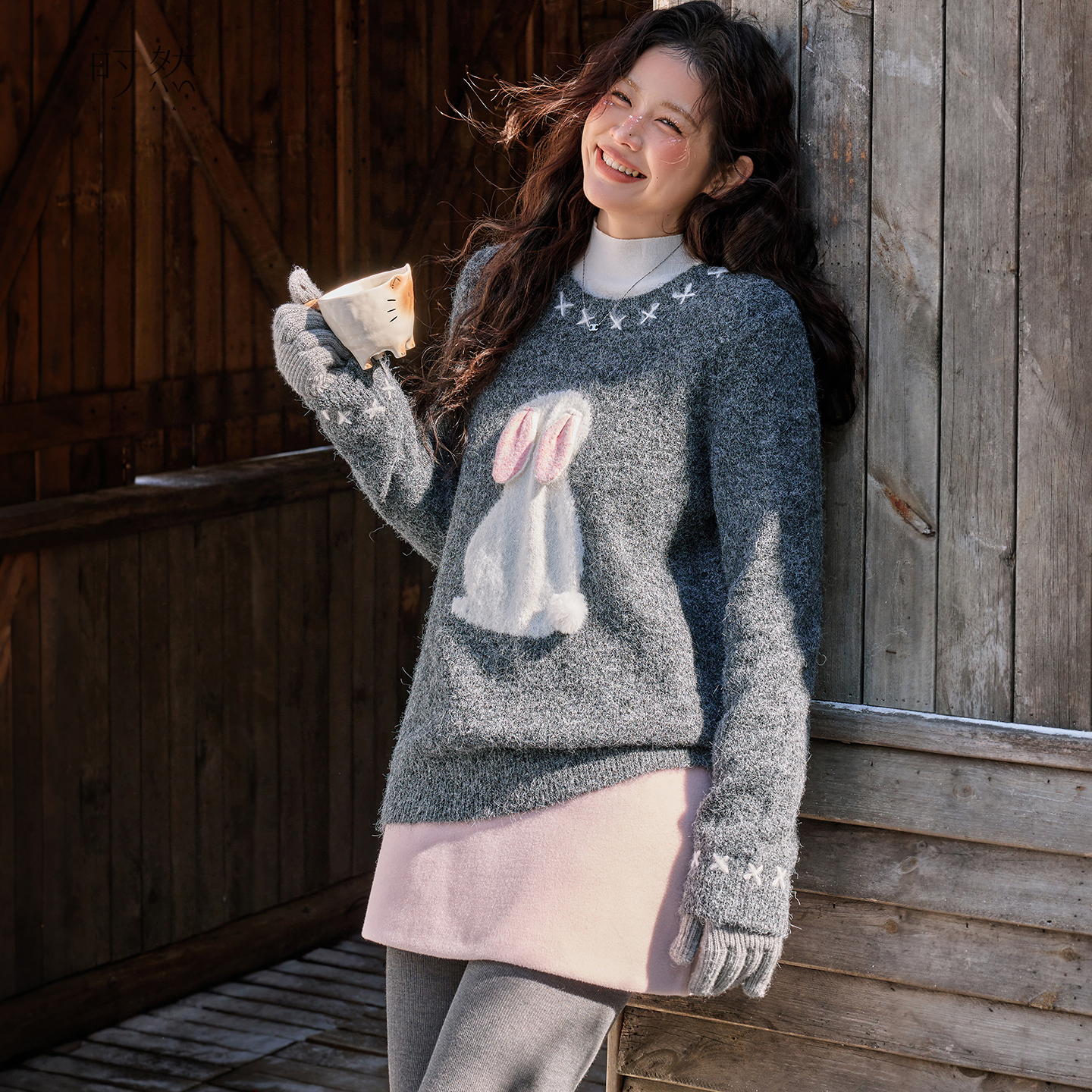 时然【灰绒垂耳】微胖大码女装冬百搭显瘦设计感软糯针织衫套头毛衣