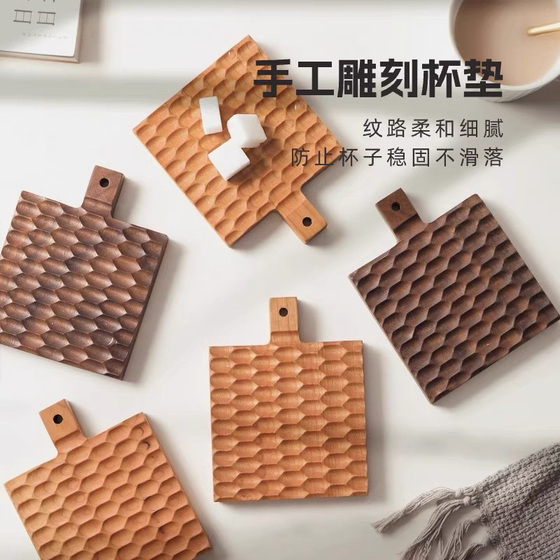 北美樱桃木杯垫手工杯垫实木隔热咖啡杯垫