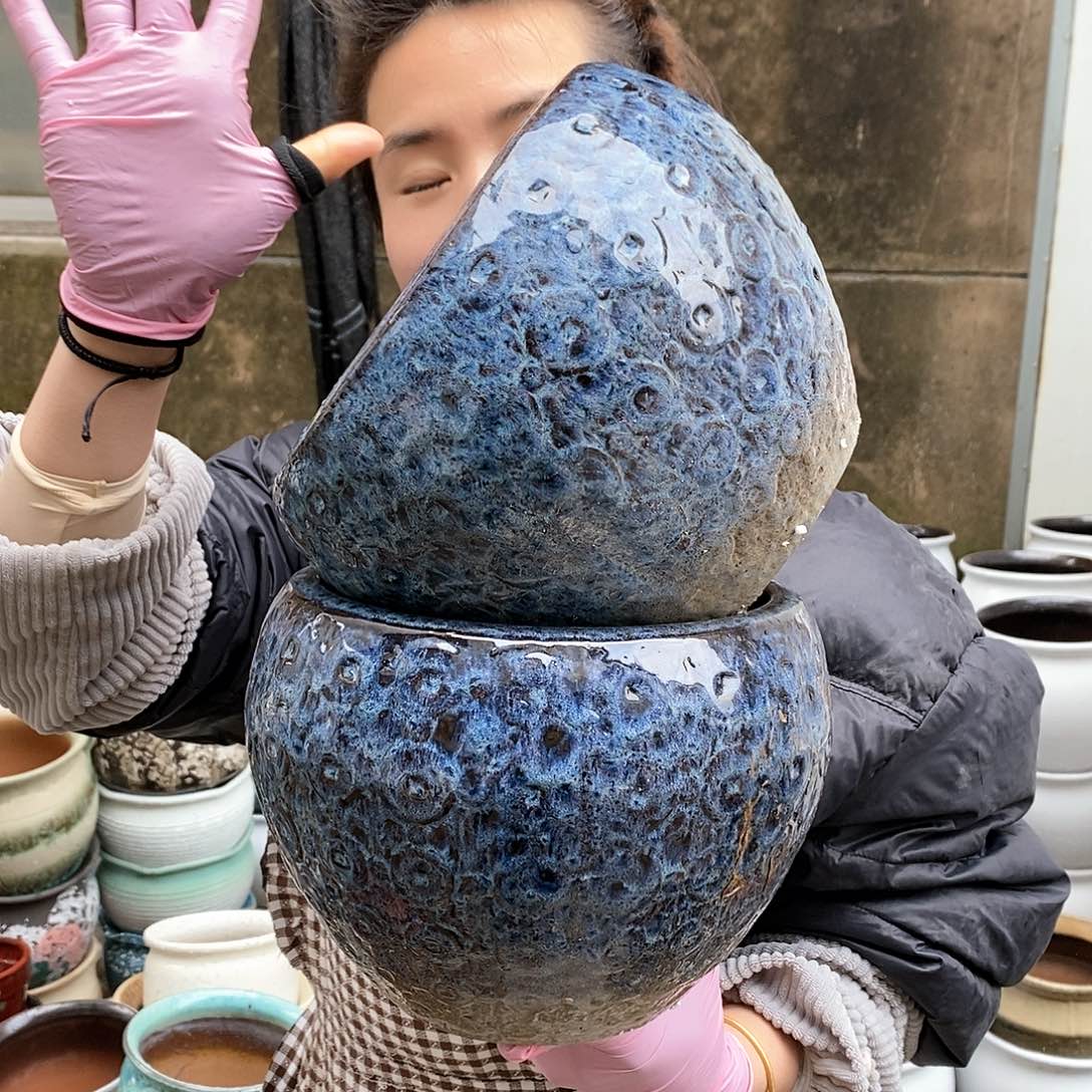 红泥花盆瑕疵口18高18