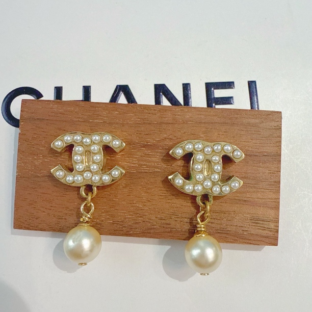 95新 Chanel/香奈儿 Chanel vintage香奈儿中古双c珍珠耳钉