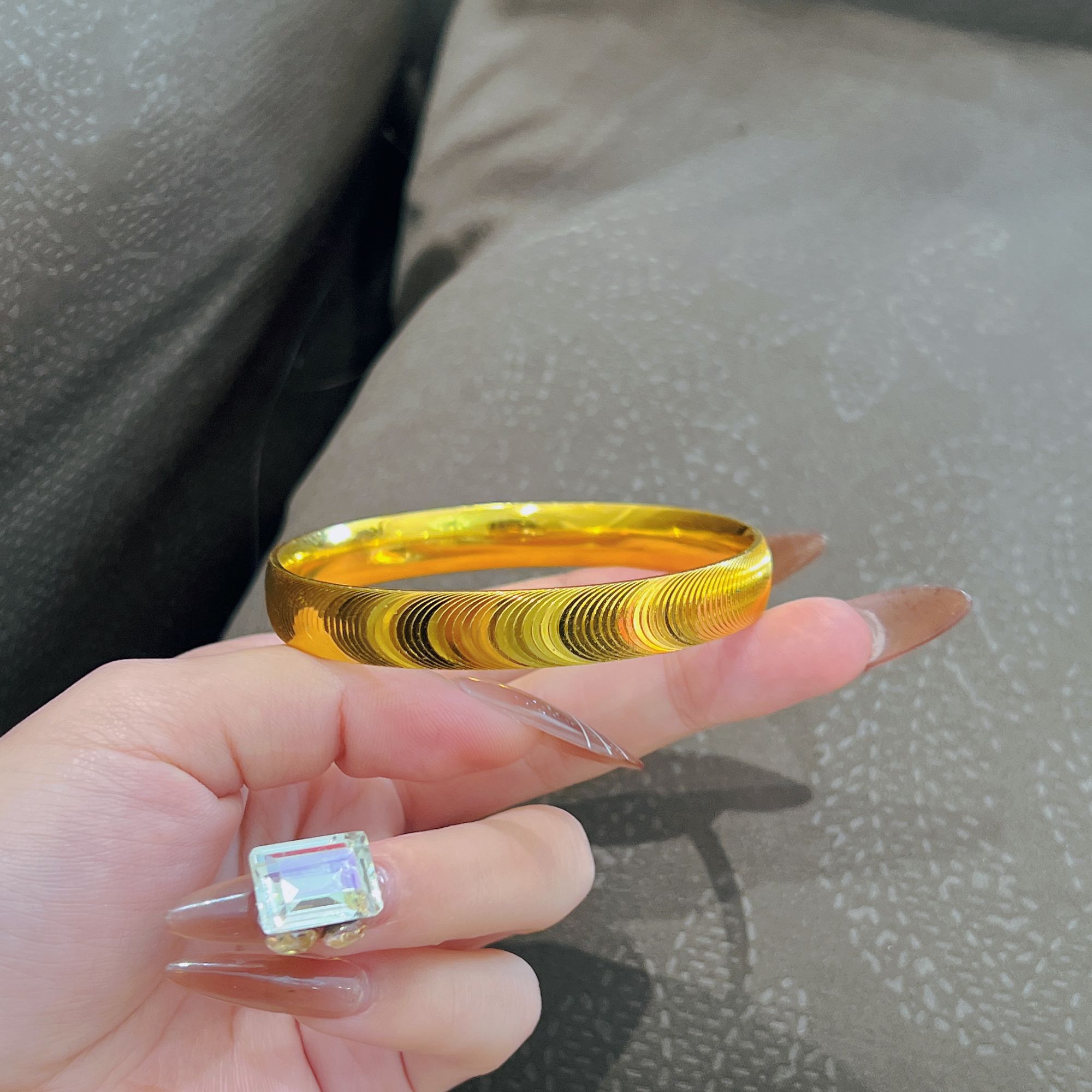 足银手镯 猫眼闭口手镯子闪亮轻奢实心拉丝时尚