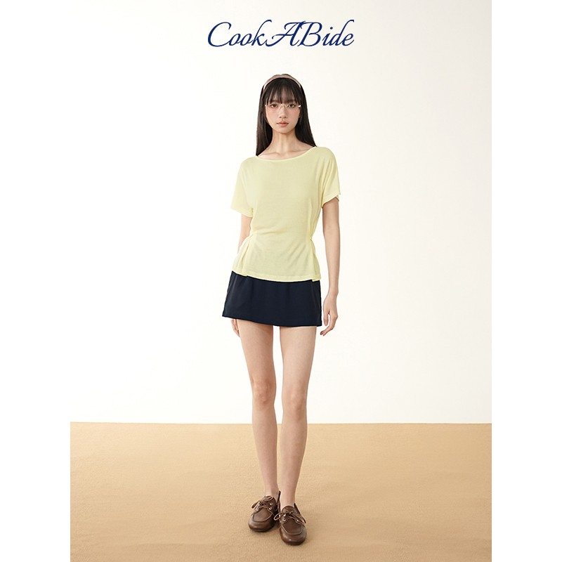 CookABide 三色扣子双面穿收腰蝙蝠短袖T恤