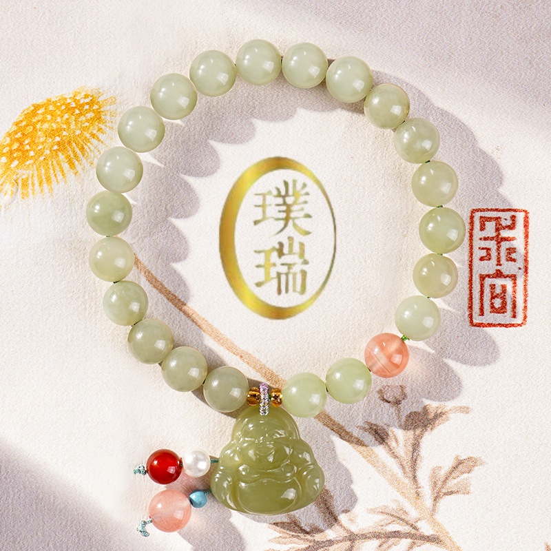 天然和田玉配和田玉佛公吊坠手链 多样性发一 SL598玉手串