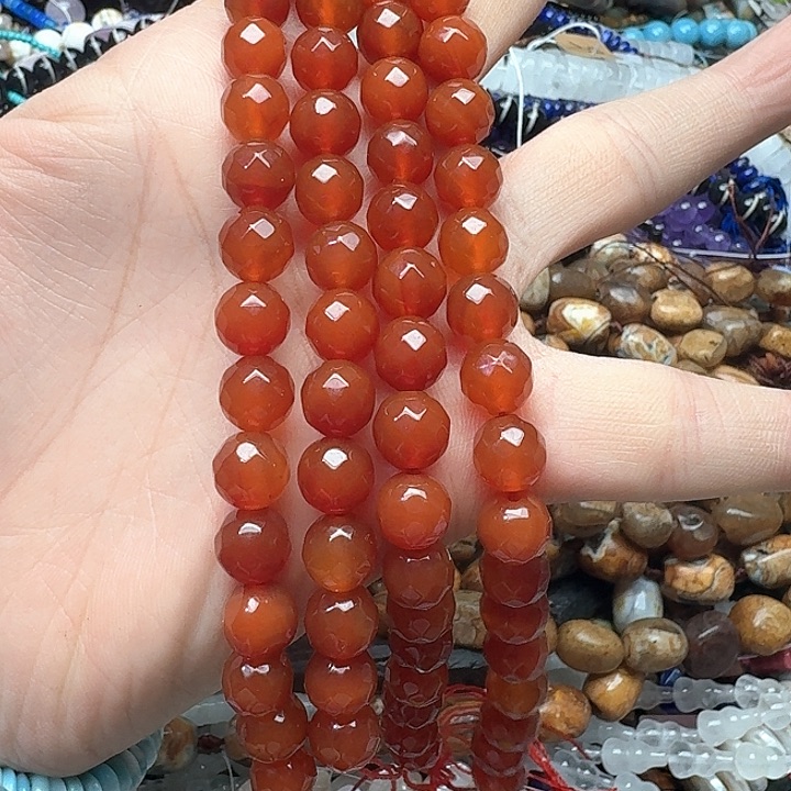 玛瑙/玉髓合金珠宝半成品一条10mm切面红玛瑙