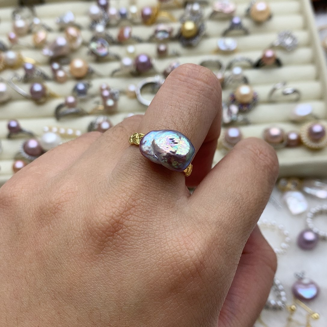 银S925镶嵌戒指淡水珍珠