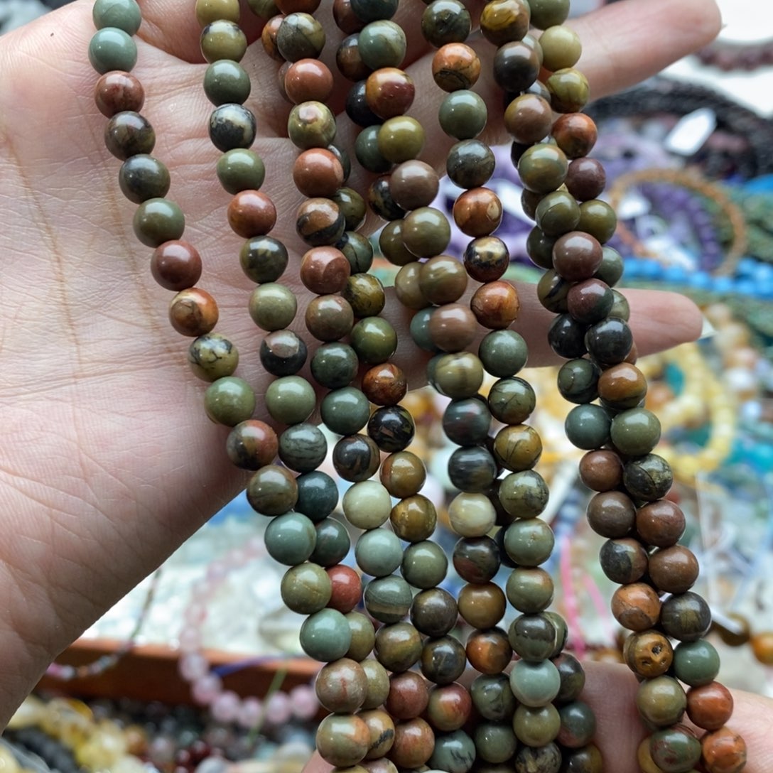 玛瑙/玉髓未镶嵌珠宝半成品一条天然毕加索圆珠6.4mm137